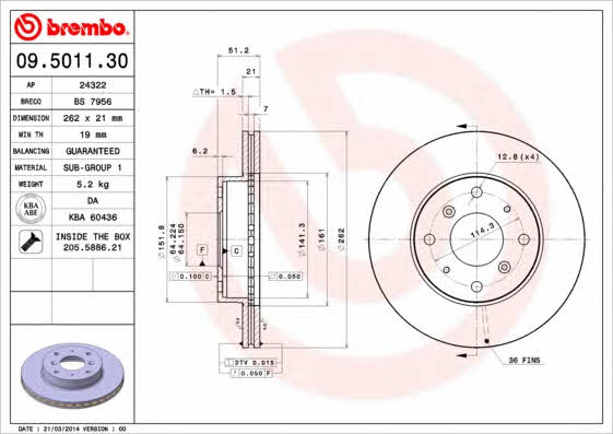 Brembo 09.5011.30 Front brake disc ventilated 09501130