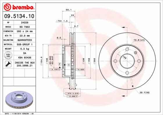 Vented brake disc, 1 pc Brembo 09.5134.10