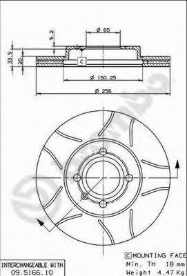 Ventilated disc brake, 1 pcs. Brembo 09.5166.75