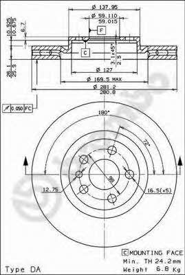 Front vented brake disc Brembo 09.5180.24