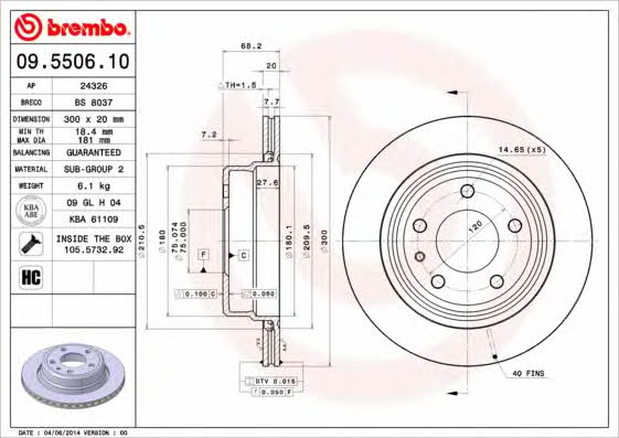Brembo 09.5506.10 Rear ventilated brake disc 09550610