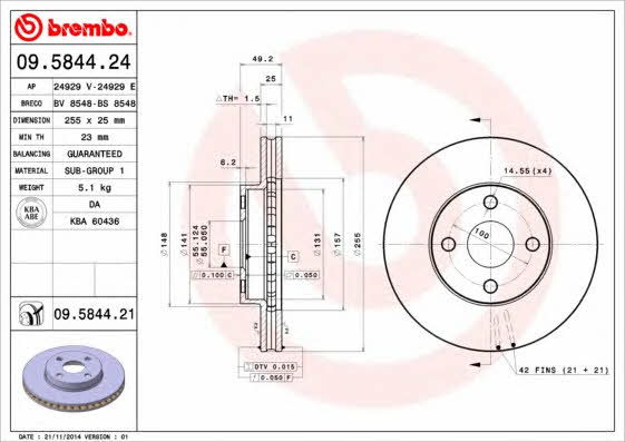 Ventilated disc brake, 1 pcs. Brembo 09.5844.24