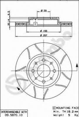 Front vented brake disc Brembo 09.5870.75