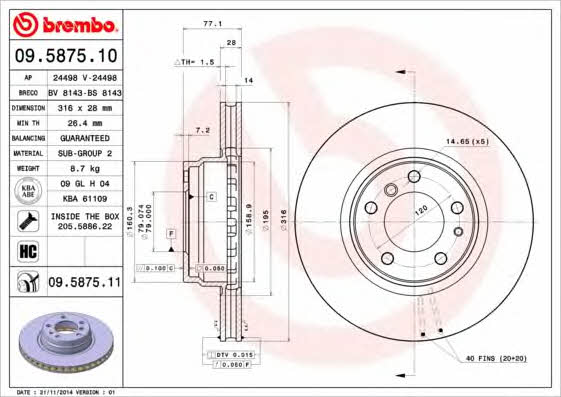 Brembo 09.5875.10 Front brake disc ventilated 09587510