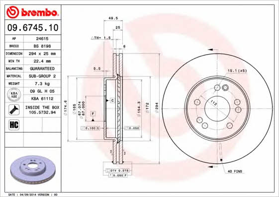 Brembo 09.6745.10 Front brake disc ventilated 09674510