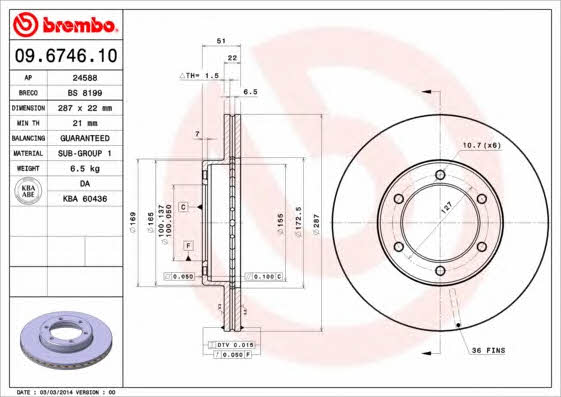 Ventilated disc brake, 1 pcs. Brembo 09.6746.10
