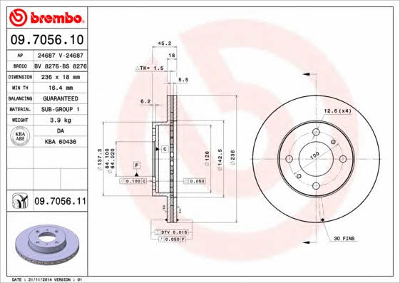 Brembo 09.7056.10 Ventilated disc brake, 1 pcs. 09705610