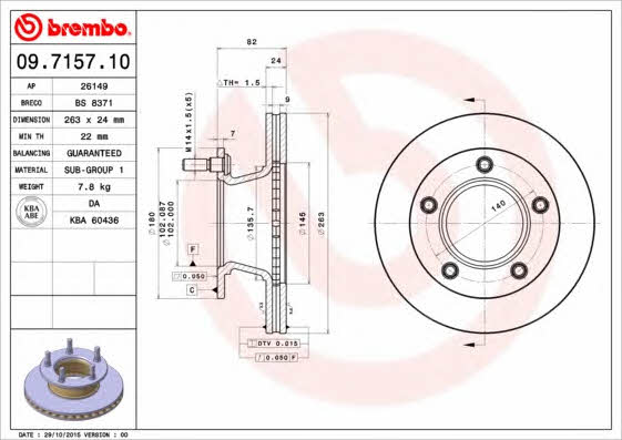 Brembo 09.7157.10 Front brake disc ventilated 09715710