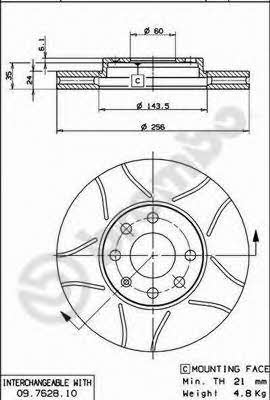 Vented brake disc, 1 pc Brembo 09.7628.75
