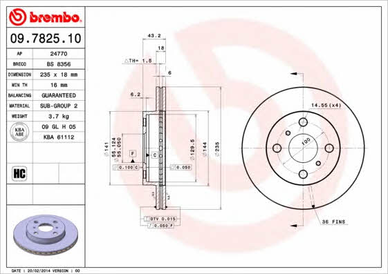 Ventilated disc brake, 1 pcs. Brembo 09.7825.10