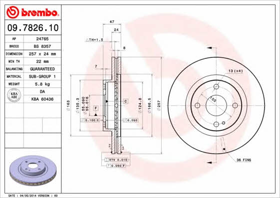 Front vented brake disc Brembo 09.7826.10