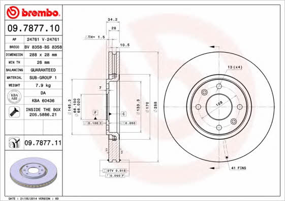Vented brake disc, 1 pc Brembo 09.7877.11