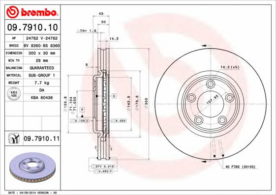 Vented brake disc, 1 pc Brembo 09.7910.11