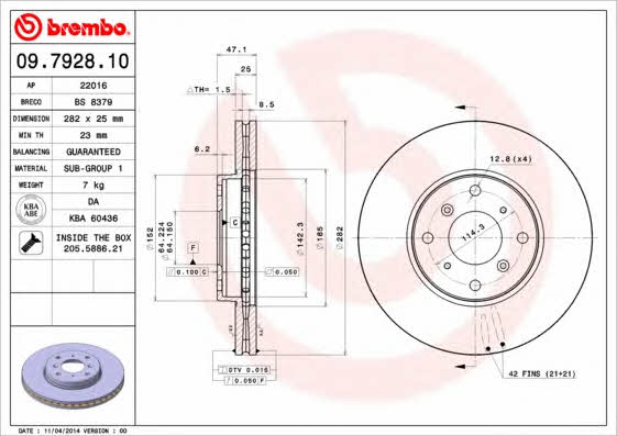 Front vented brake disc Brembo 09.7928.10