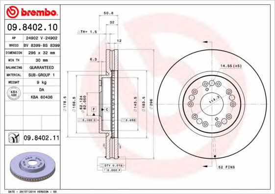 Brembo 09.8402.10 Ventilated disc brake, 1 pcs. 09840210