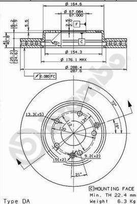 Brembo 09.8411.10 Ventilated disc brake, 1 pcs. 09841110