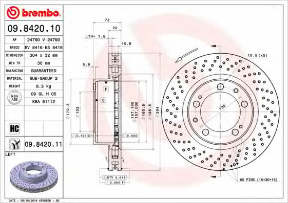 Brembo 09.8420.10 Ventilated brake disc with perforation 09842010