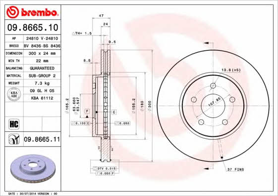 Brembo 09.8665.10 Ventilated disc brake, 1 pcs. 09866510