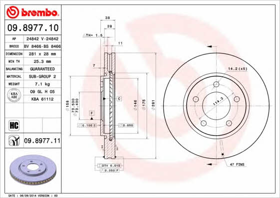 Ventilated disc brake, 1 pcs. Brembo 09.8977.11