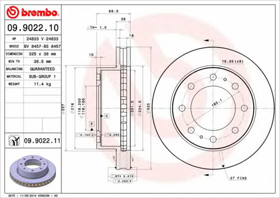 Ventilated disc brake, 1 pcs. Brembo 09.9022.11