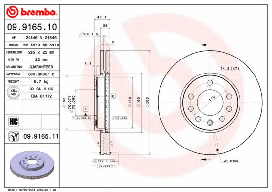 Vented brake disc, 1 pc Brembo 09.9165.11