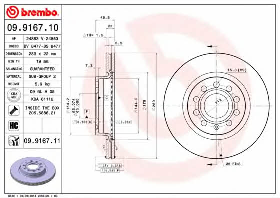Brembo Vented brake disc, 1 pc – price [object Object] PLN
