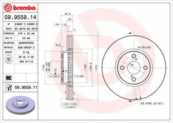 Brembo 09.9559.14 Ventilated disc brake, 1 pcs. 09955914