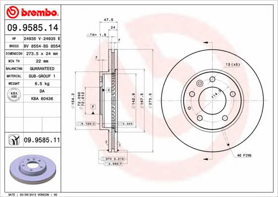 Vented brake disc, 1 pc Brembo 09.9585.11
