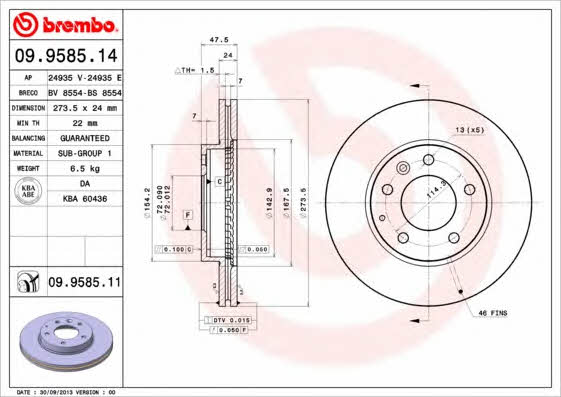 Ventilated disc brake, 1 pcs. Brembo 09.9585.14
