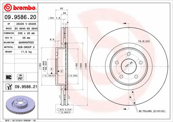 Vented brake disc, 1 pc Brembo 09.9586.21