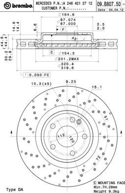 Ventilated brake disc with perforation Brembo 09.B807.51