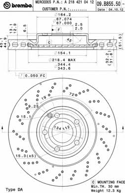 Ventilated brake disc with perforation Brembo 09.B855.51