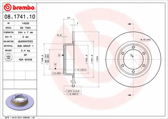 Unventilated front brake disc Brembo 08.1741.10