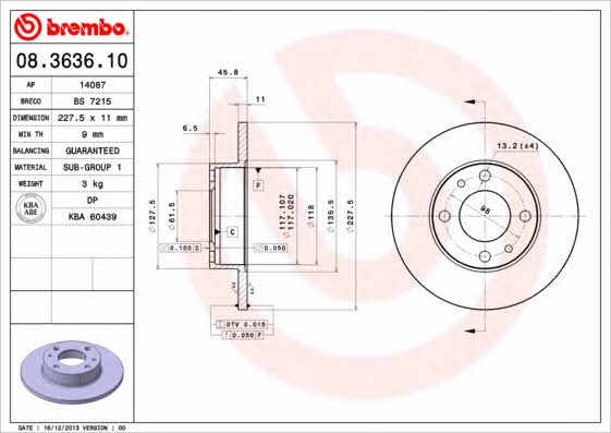 Unventilated brake disc Brembo 08.3636.10