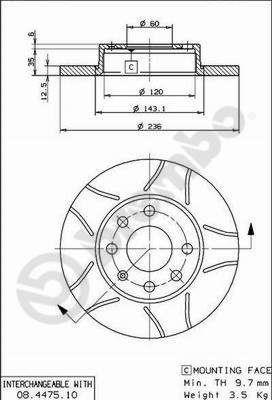 Unventilated brake disc Brembo 08.4475.75
