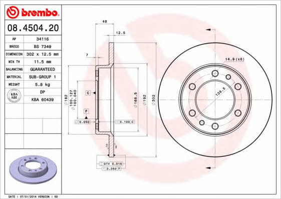Unventilated front brake disc Brembo 08.4504.20