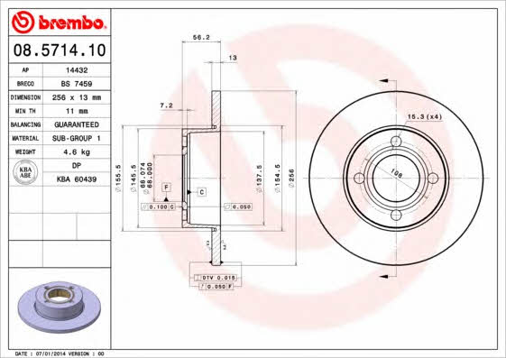 Unventilated front brake disc Brembo 08.5714.10
