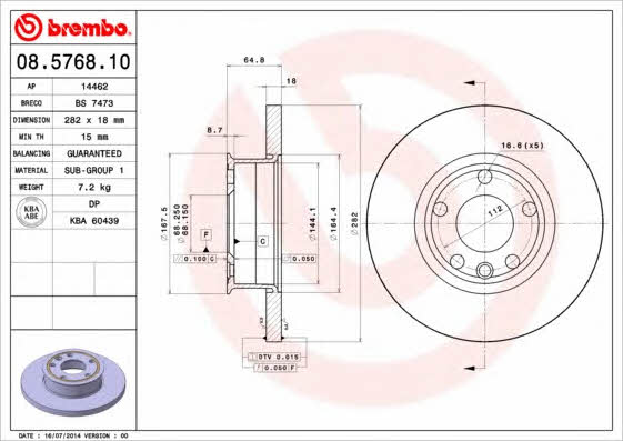 Unventilated front brake disc Brembo 08.5768.10