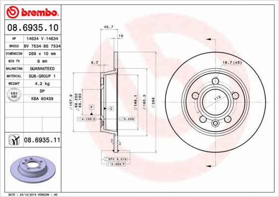 Rear solid brake disc Brembo 08.6935.11
