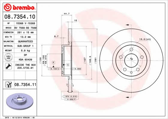 Unventilated front brake disc Brembo 08.7354.11
