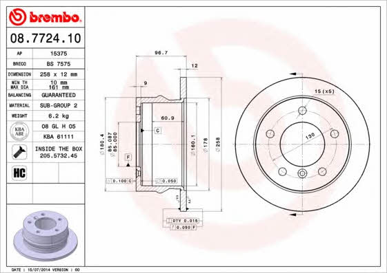 Rear solid brake disc Brembo 08.7724.10