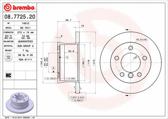 Rear solid brake disc Brembo 08.7725.20
