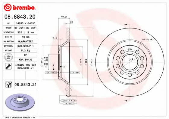 Brembo Rear brake disc, non-ventilated – price 163 PLN