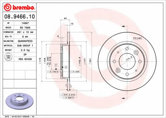 Rear solid brake disc Brembo 08.9466.10