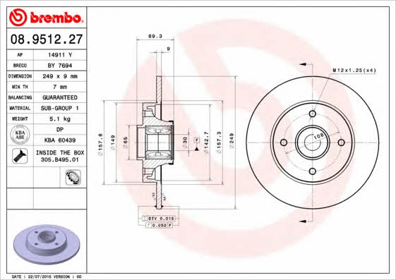 Brembo Rear solid brake disc – price [object Object] PLN