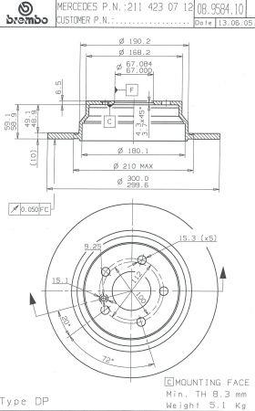 Rear solid brake disc Brembo 08.9584.11