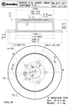 Rear solid brake disc Brembo 08.A111.11
