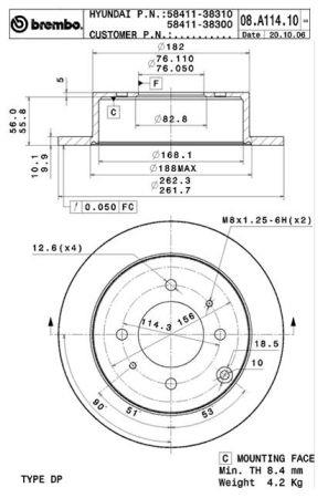 Rear solid brake disc Brembo 08.A114.11