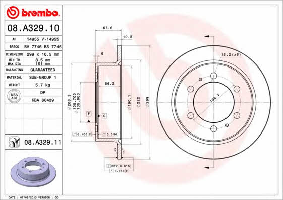 Brembo 08.A329.10 Rear brake disc, non-ventilated 08A32910
