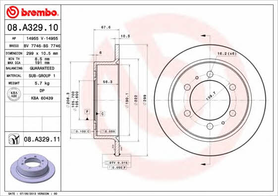 Rear solid brake disc Brembo 08.A329.11
